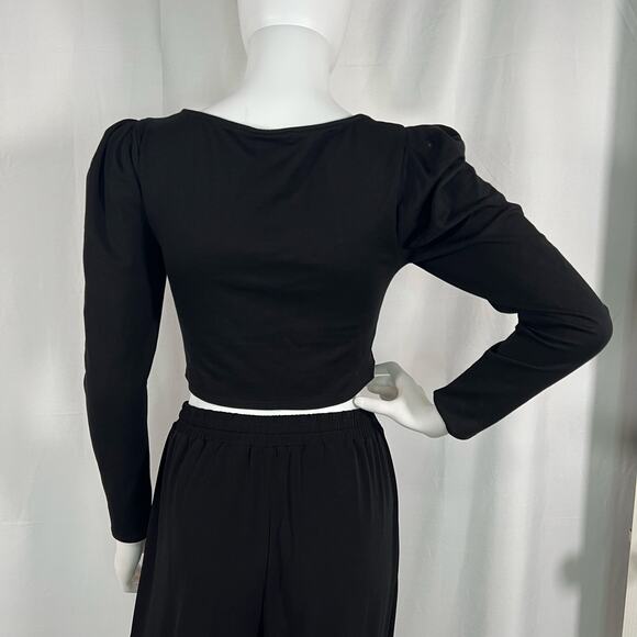 Forever 21 Black Crop Corset Style Long Sleeve Top Large - Picture 2 of 6